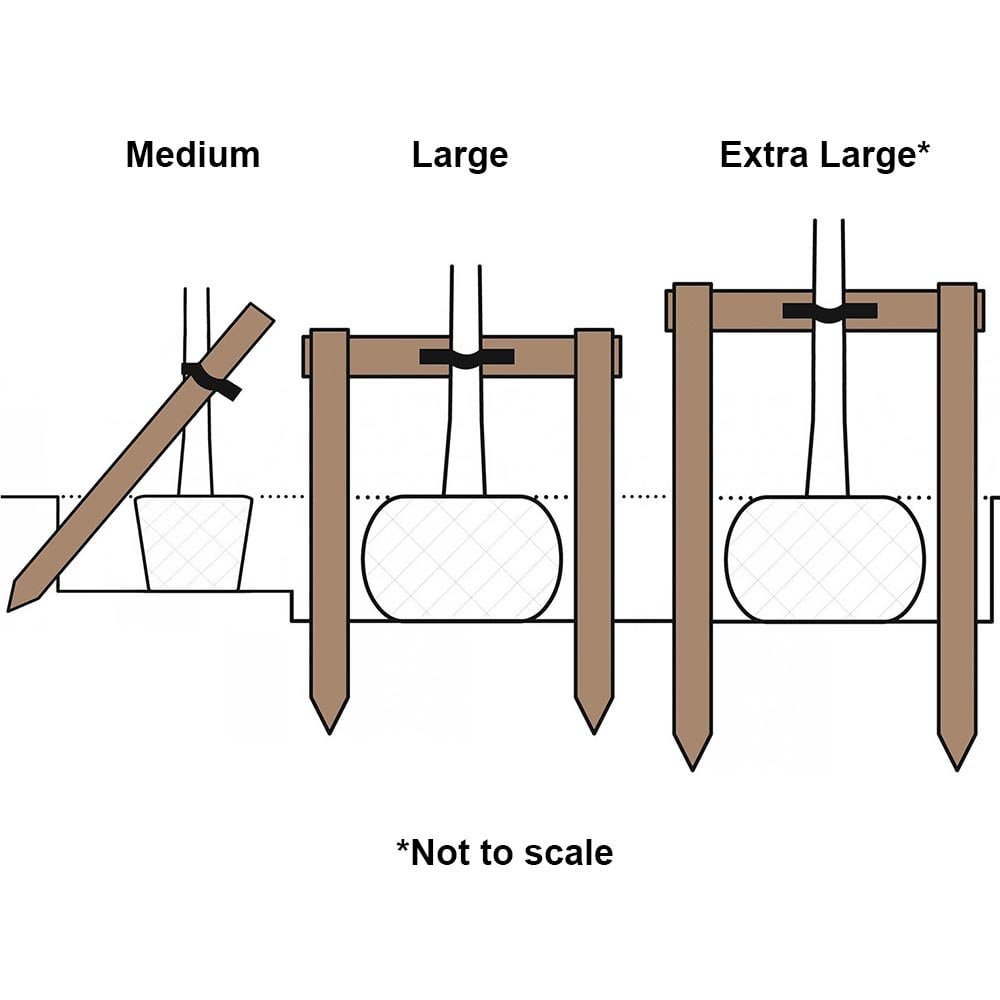 Tree staking kit sizes in a diagram
