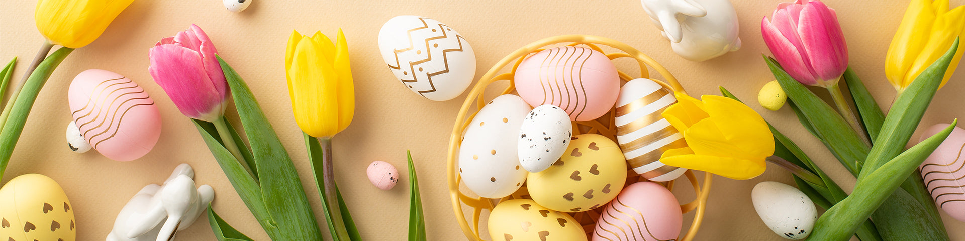 Easter eggs and tulips