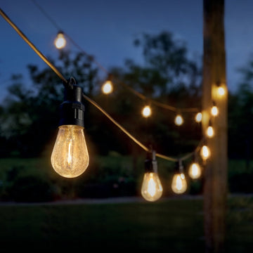 Warm white festoon lights at night