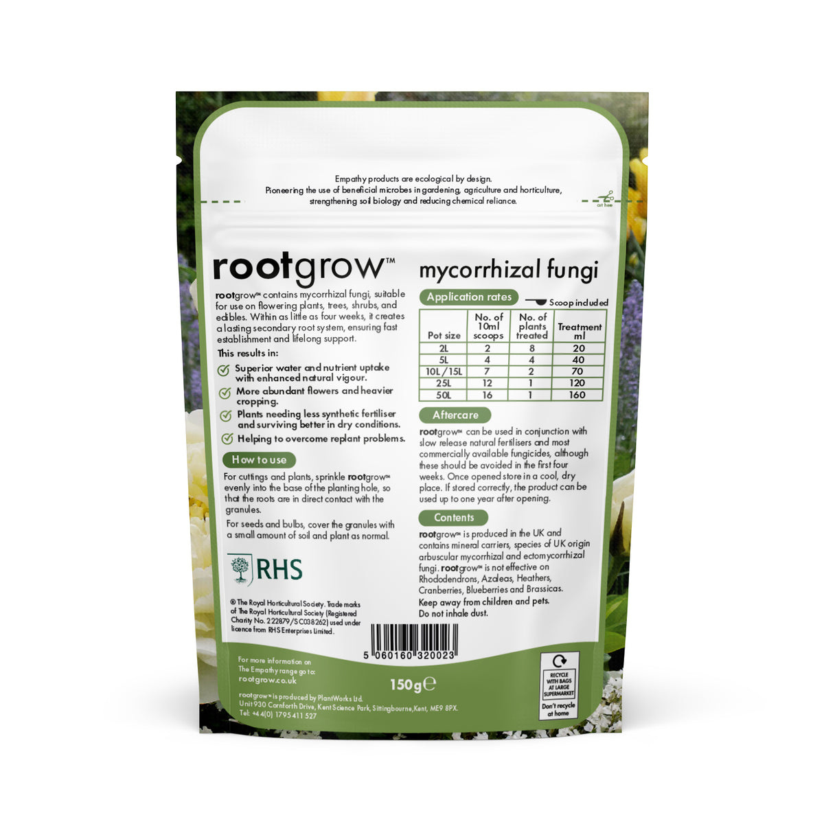 Rootgrow mycorrhizal fungi 150g packet back